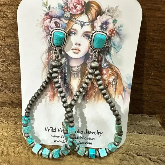 Turquoise and Silver Earrings - Picture 1 of 6